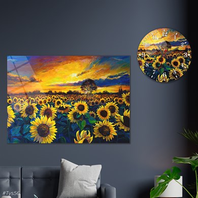 Sanat Temalı Cam Tablo Yuvarlak Cam Saat Seti