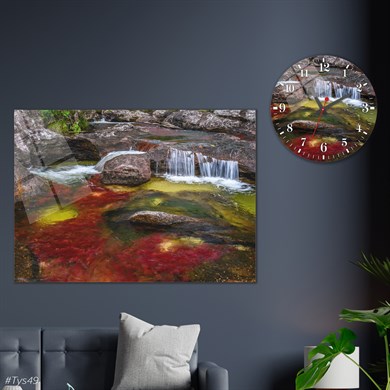 Sanat Temalı Cam Tablo Yuvarlak Cam Saat Seti