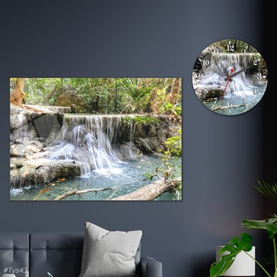 Sanat Temalı Cam Tablo Yuvarlak Cam Saat Seti
