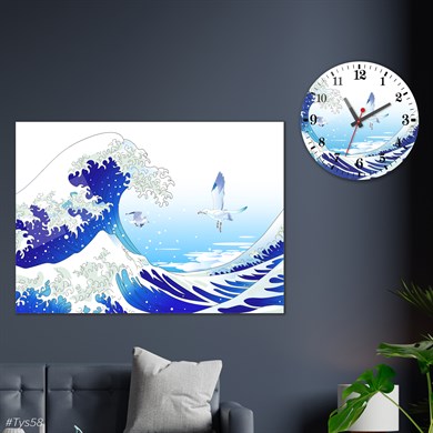 Sanat Temalı Cam Tablo Yuvarlak Cam Saat Seti