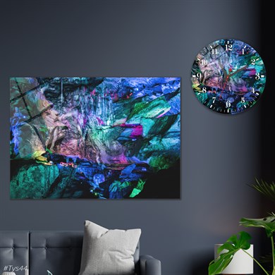 Sanat Temalı Cam Tablo Yuvarlak Cam Saat Seti