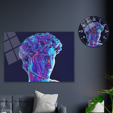 Sanat Temalı Cam Tablo Yuvarlak Cam Saat Seti