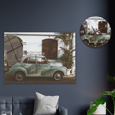Sanat Temalı Cam Tablo Yuvarlak Cam Saat Seti