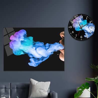 Sanat Temalı Cam Tablo Yuvarlak Cam Saat Seti