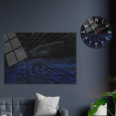 Sanat Temalı Cam Tablo Yuvarlak Cam Saat Seti