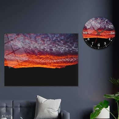Sanat Temalı Cam Tablo Yuvarlak Cam Saat Seti