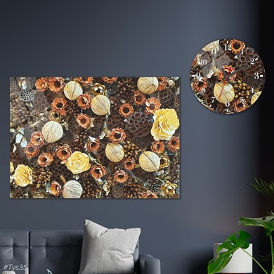 Sanat Temalı Cam Tablo Yuvarlak Cam Saat Seti