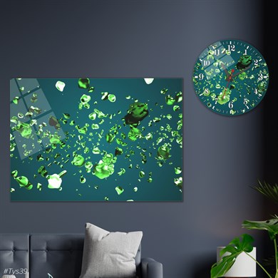 Sanat Temalı Cam Tablo Yuvarlak Cam Saat Seti