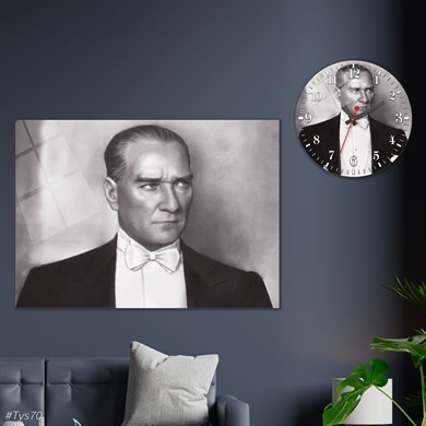 Sanat Temalı Cam Tablo Yuvarlak Cam Saat Seti