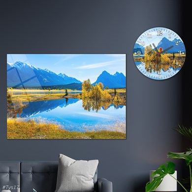 Sanat Temalı Cam Tablo Yuvarlak Cam Saat Seti