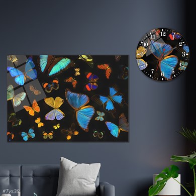 Sanat Temalı Cam Tablo Yuvarlak Cam Saat Seti