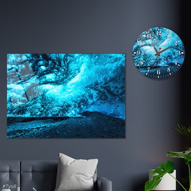 Sanat Temalı Cam Tablo Yuvarlak Cam Saat Seti