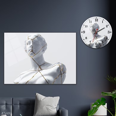 Sanat Temalı Cam Tablo Yuvarlak Cam Saat Seti