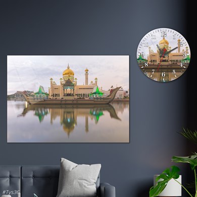 Sanat Temalı Cam Tablo Yuvarlak Cam Saat Seti
