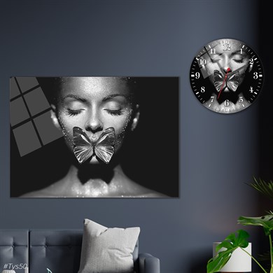 Sanat Temalı Cam Tablo Yuvarlak Cam Saat Seti