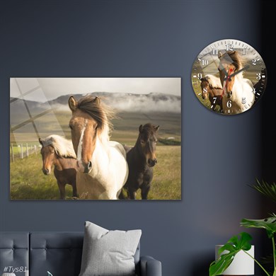 Sanat Temalı Cam Tablo Yuvarlak Cam Saat Seti