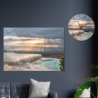 Sanat Temalı Cam Tablo Yuvarlak Cam Saat Seti