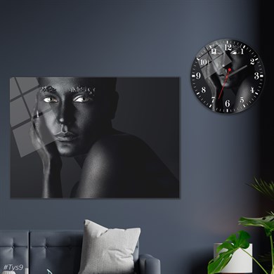 Sanat Temalı Cam Tablo Yuvarlak Cam Saat Seti