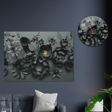 Sanat Temalı Cam Tablo Yuvarlak Cam Saat Seti