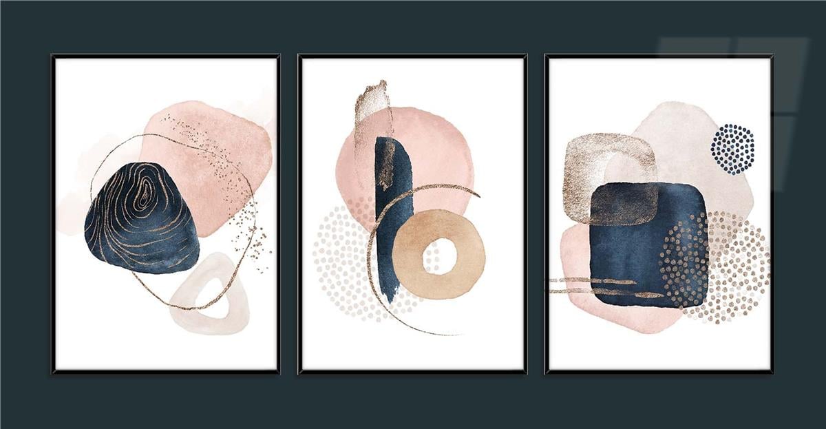 Alüminyum Çerçeveli Sanat Temalı 3'lü Set MDF Tablo 0082