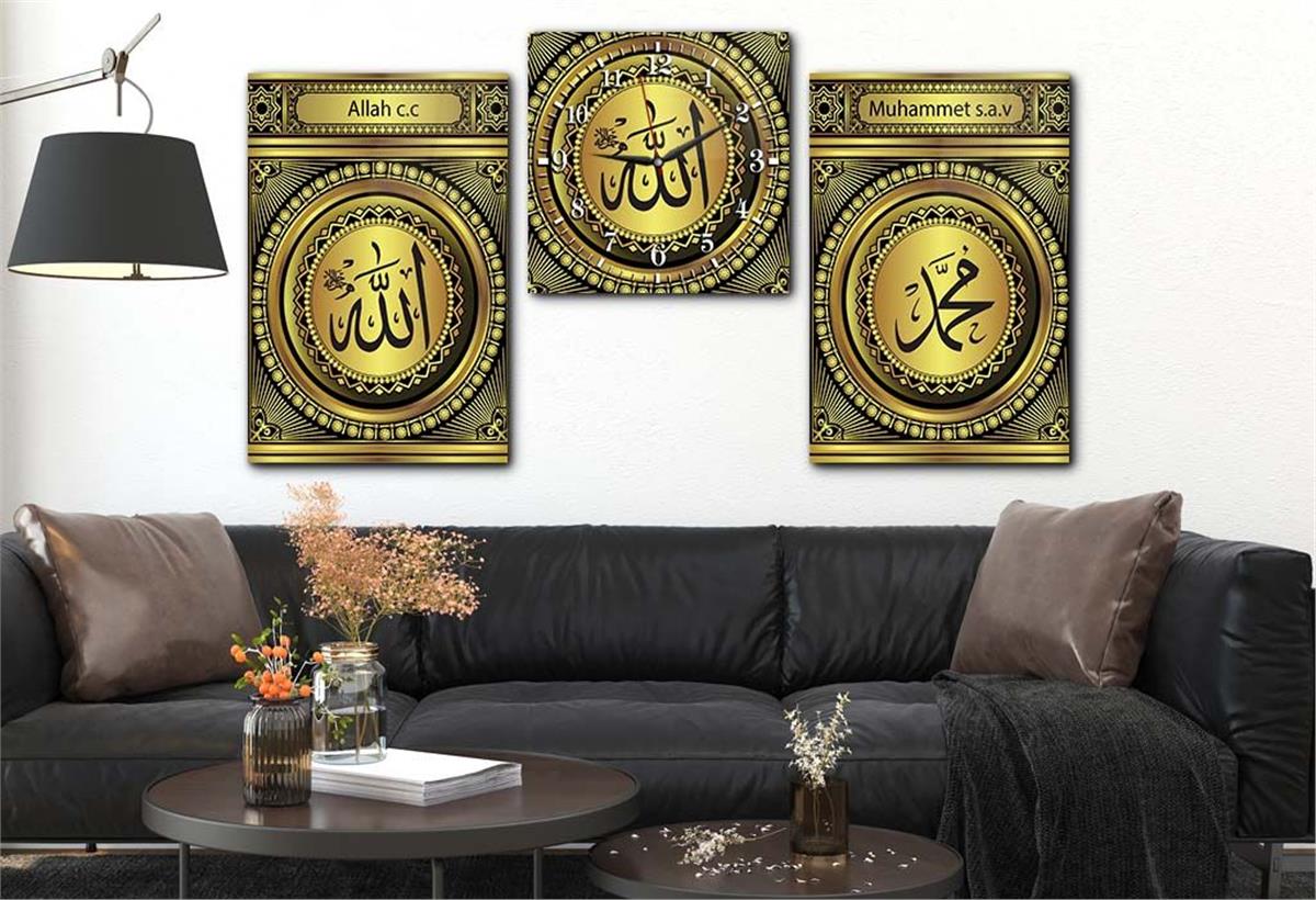 مجموعة لوح زجاجي ديني مع ساعة
