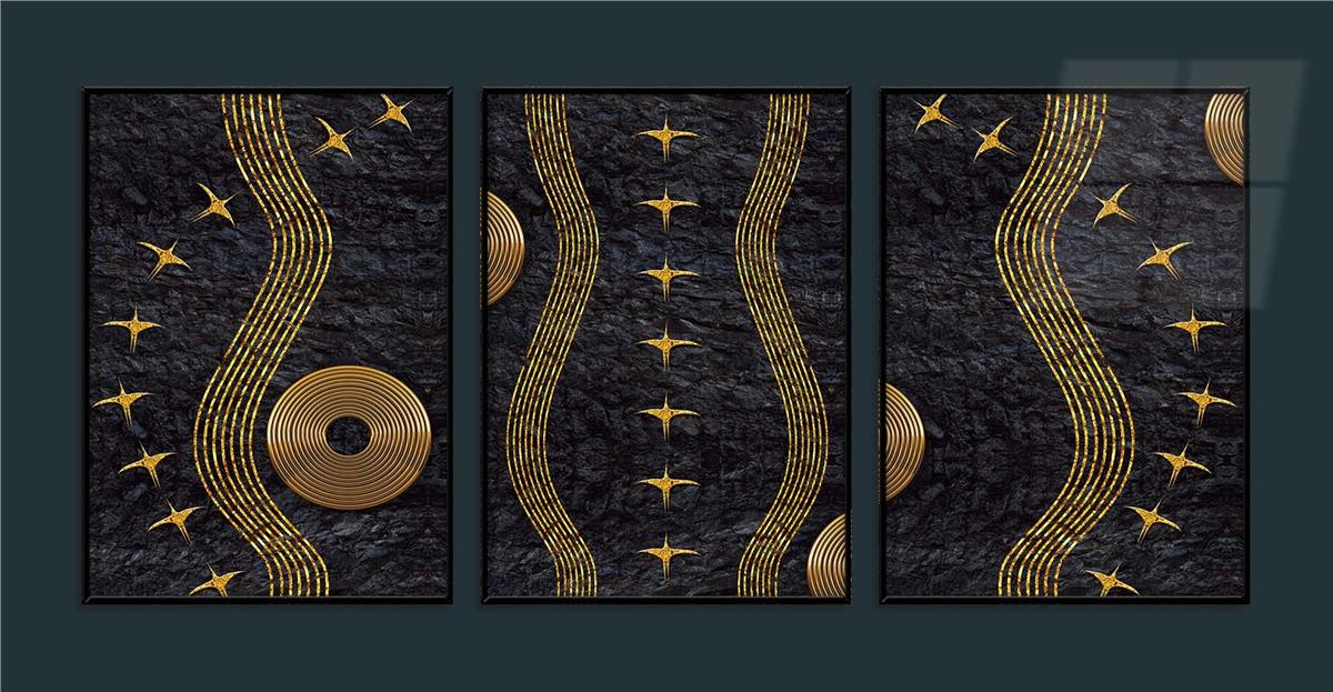 Alüminyum Çerçeveli Sanat Temalı 3'lü Set MDF Tablo 0050