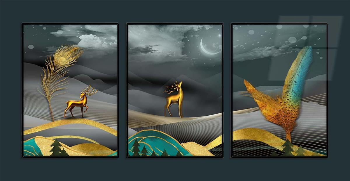 Alüminyum Çerçeveli Sanat Temalı 3'lü Set MDF Tablo 0063