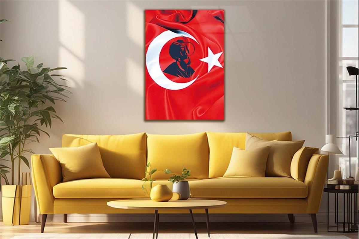 TÜRK BAYRAĞI VE F.SULTAN MEHMET HAN GÖRSELLİ CAM TABLO