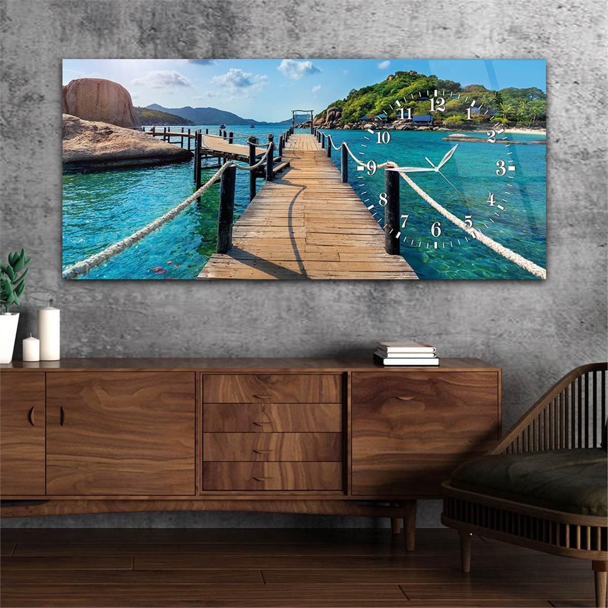 Yatay Saatli Yandan Sanat ve Doğa Temalı Cam Tablo 013