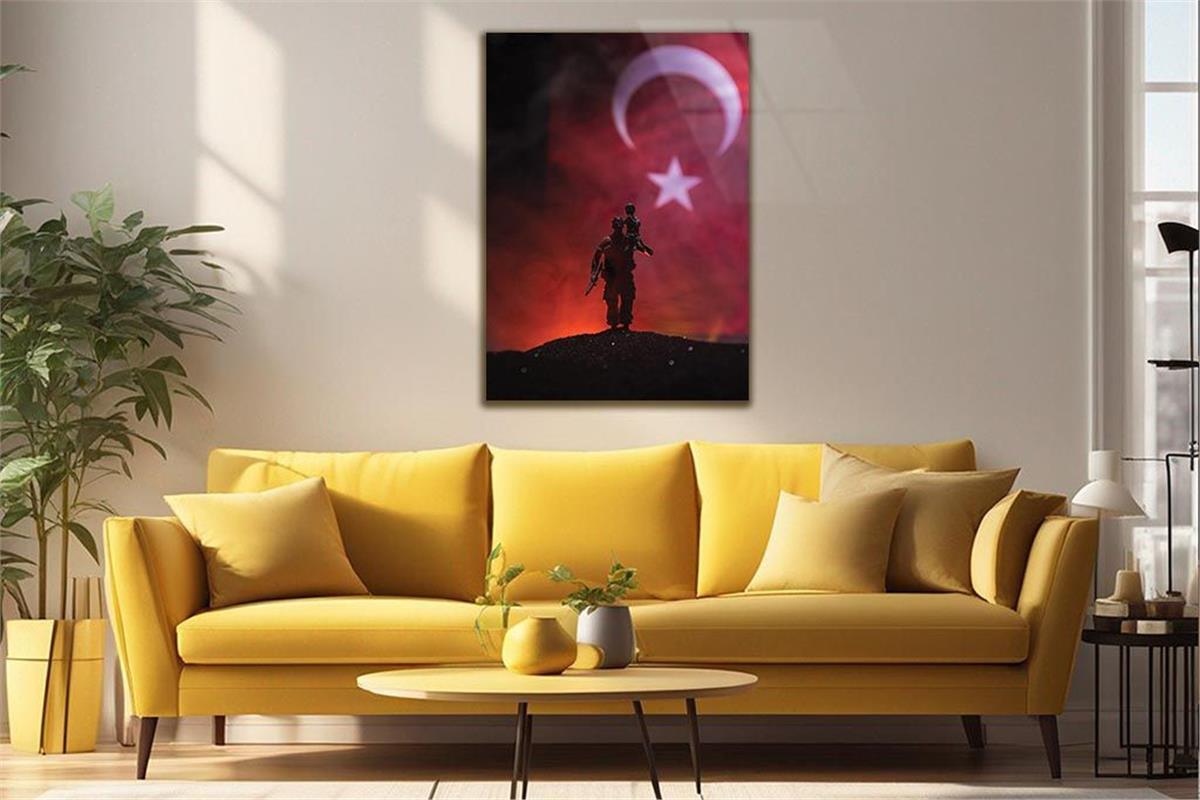 TÜRK BAYRAĞI TÜRK ASKERİ GÖRSELLİ CAM TABLO
