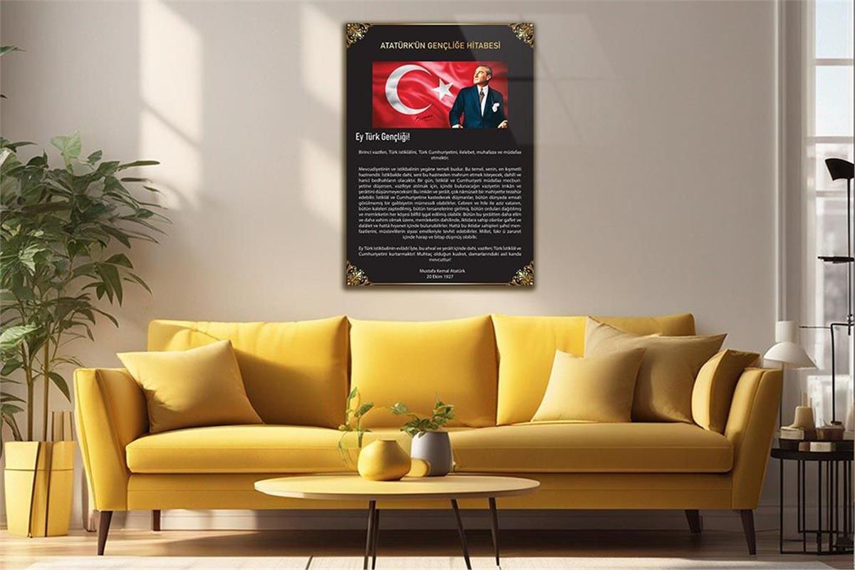 GENÇLİĞE HİTABE YAZILI CAM TABLO