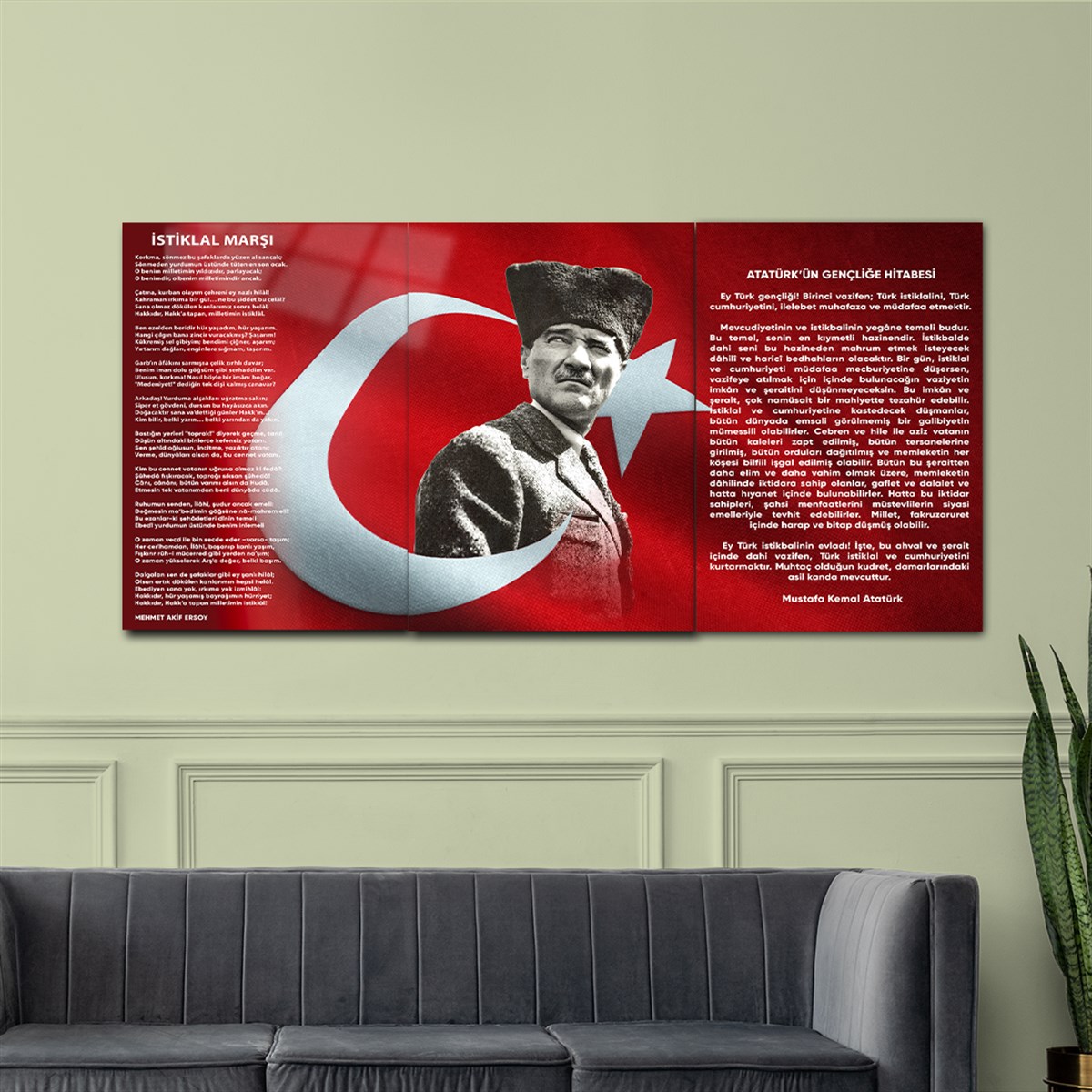 ATATÜRK İSTİKLAL MARŞI VE GENÇLİĞE HİTABE CAM TABLO SETİ