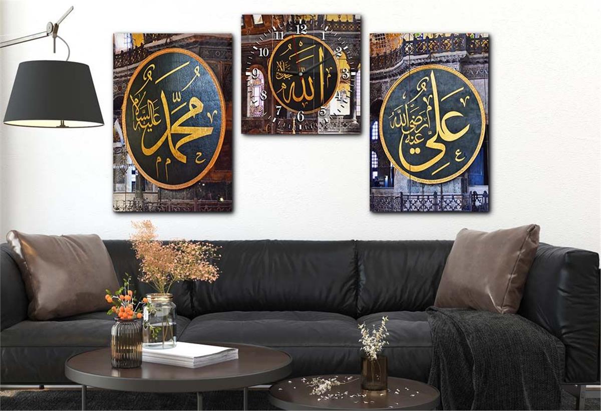 مجموعة لوح زجاجي ديني مع ساعة