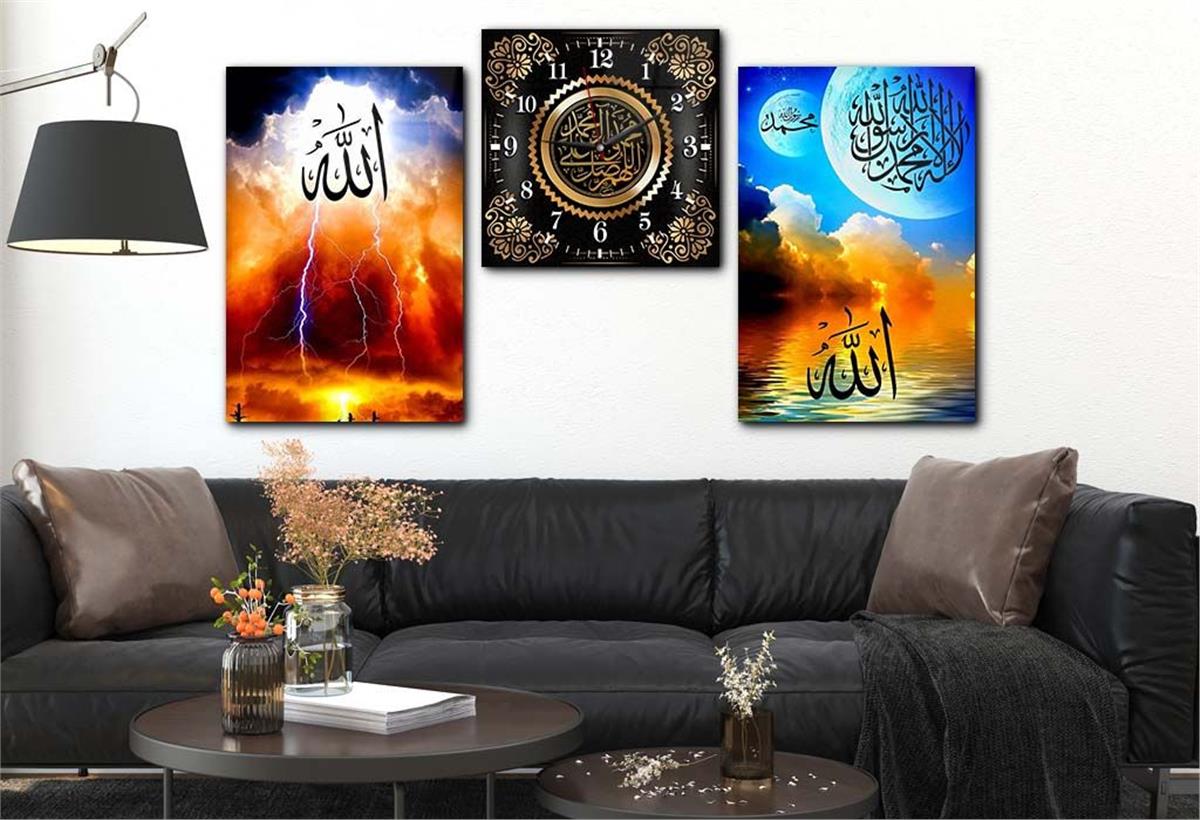 مجموعة لوح زجاجي ديني مع ساعة