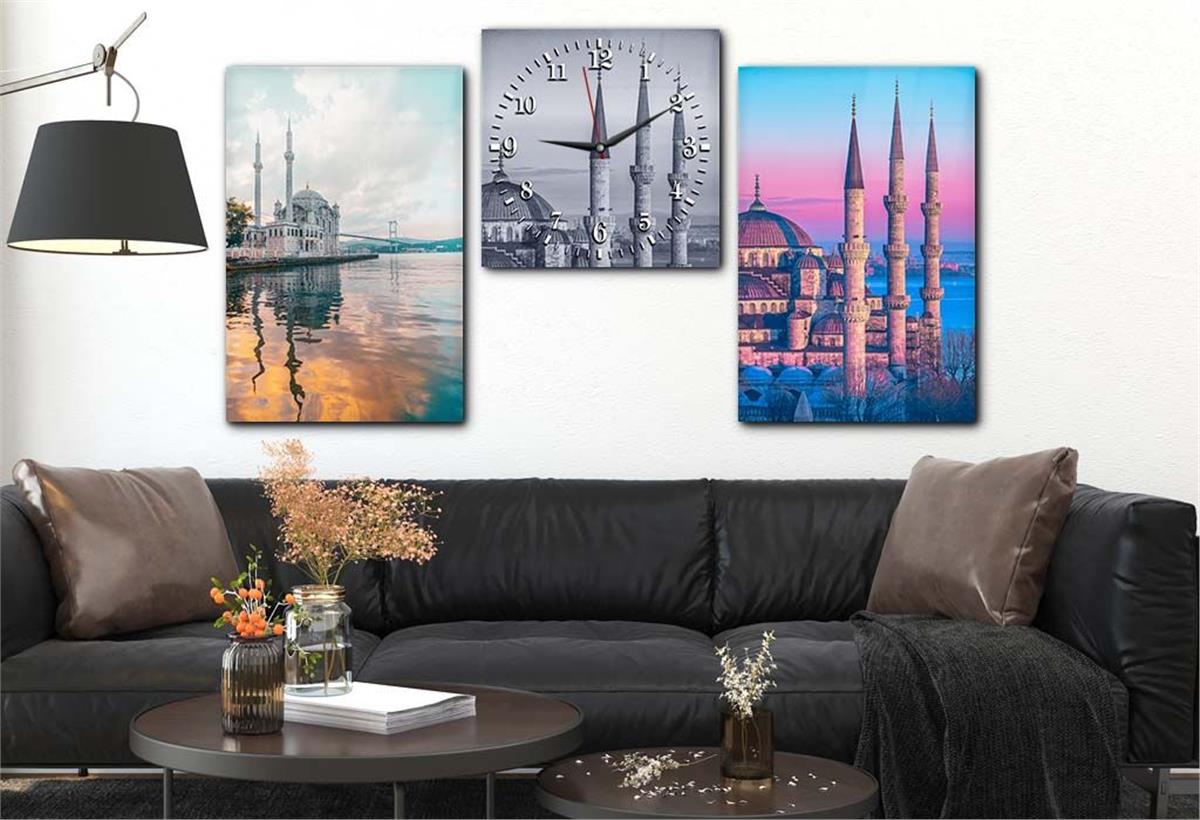 Tempered Glasss Wall Arts Religious-Themed Set with Clock