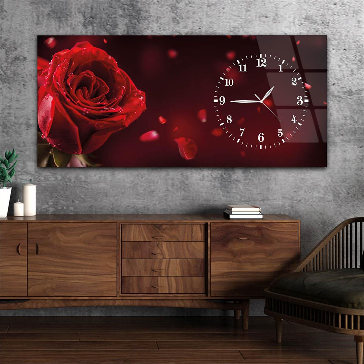 Yatay Saatli Yandan Sanat ve Doğa Temalı Cam Tablo 020