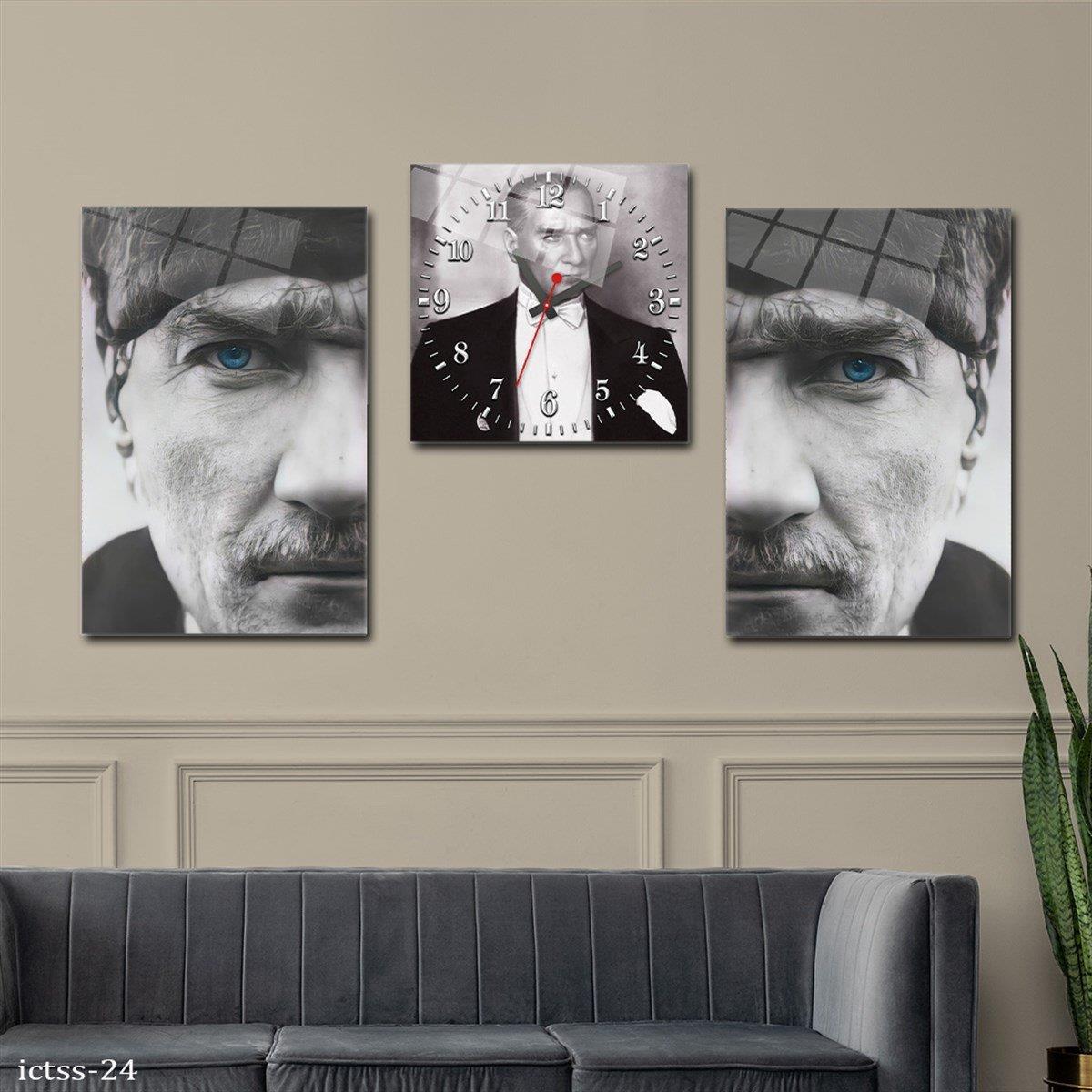 Haftanın İndirimli Ürünü Yatay Saatli Set Cam Tablo 40x60 cm (Sağ ve Sol Tablo 40x60 cm Saat 40x40 cm ölçüsünde)