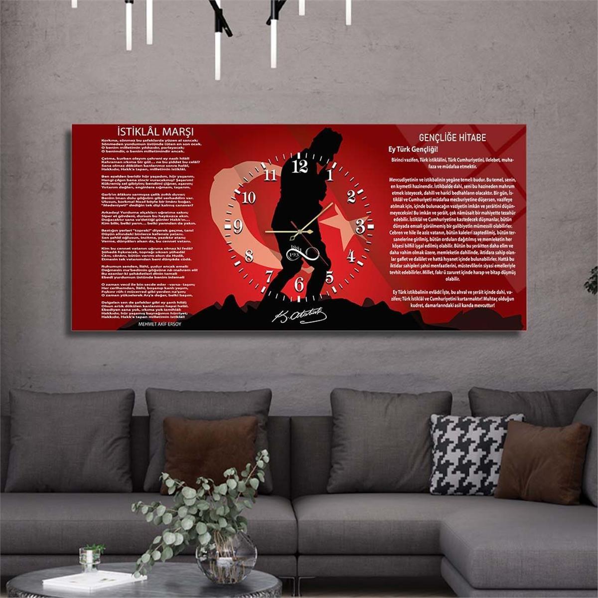 Haftanın İndirimli Ürünü Yatay Saatli Cam Tablo 50x110 cm