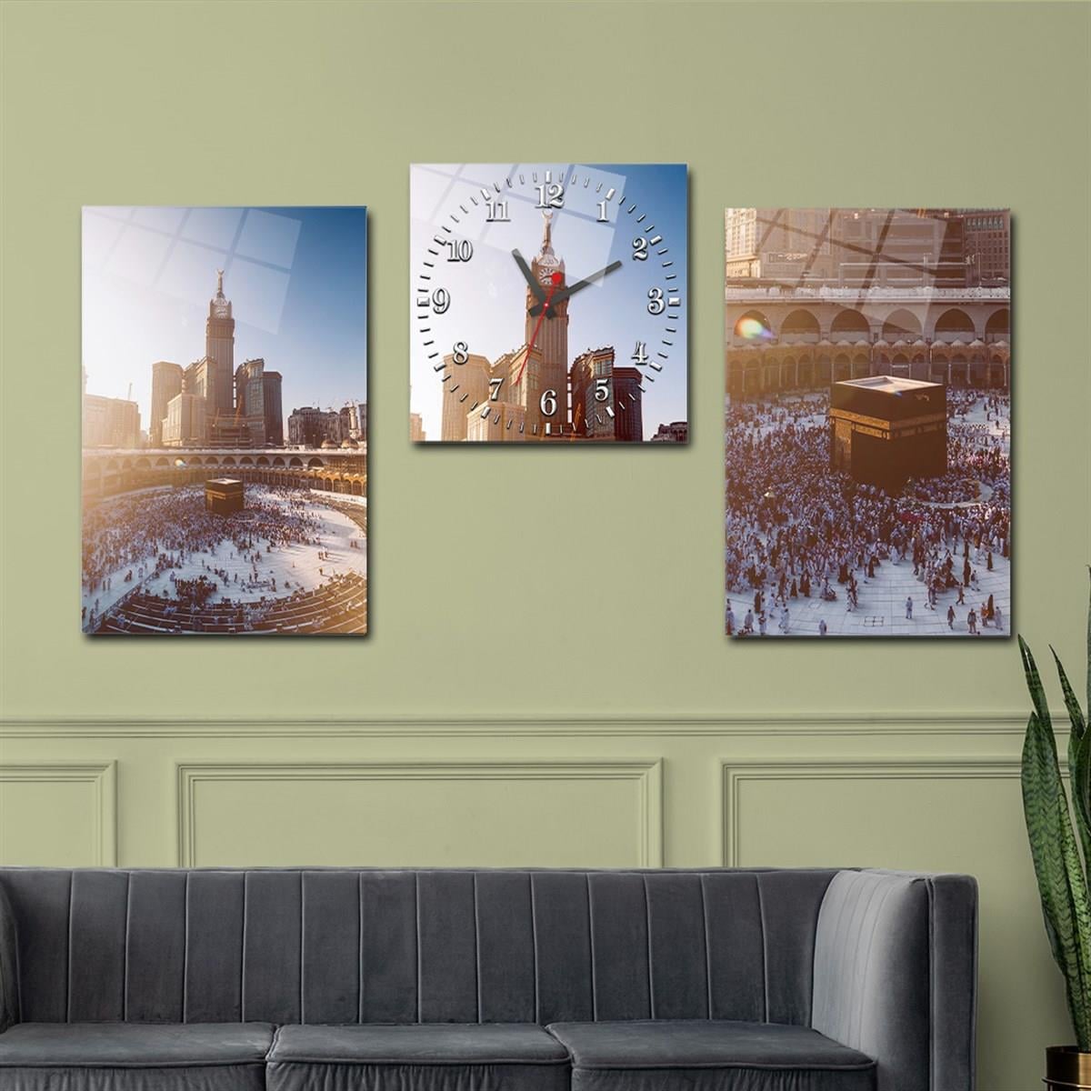 Haftanın İndirimli Ürünü Yatay Saatli Set Cam Tablo 40x60 cm (Sağ ve Sol Tablo 40x60 cm Saat 40x40 cm ölçüsünde)