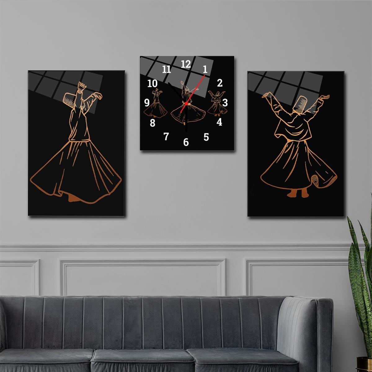 Haftanın İndirimli Ürünü Yatay Saatli Set Cam Tablo 40x60 cm (Sağ ve Sol Tablo 40x60 cm Saat 40x40 cm ölçüsünde)