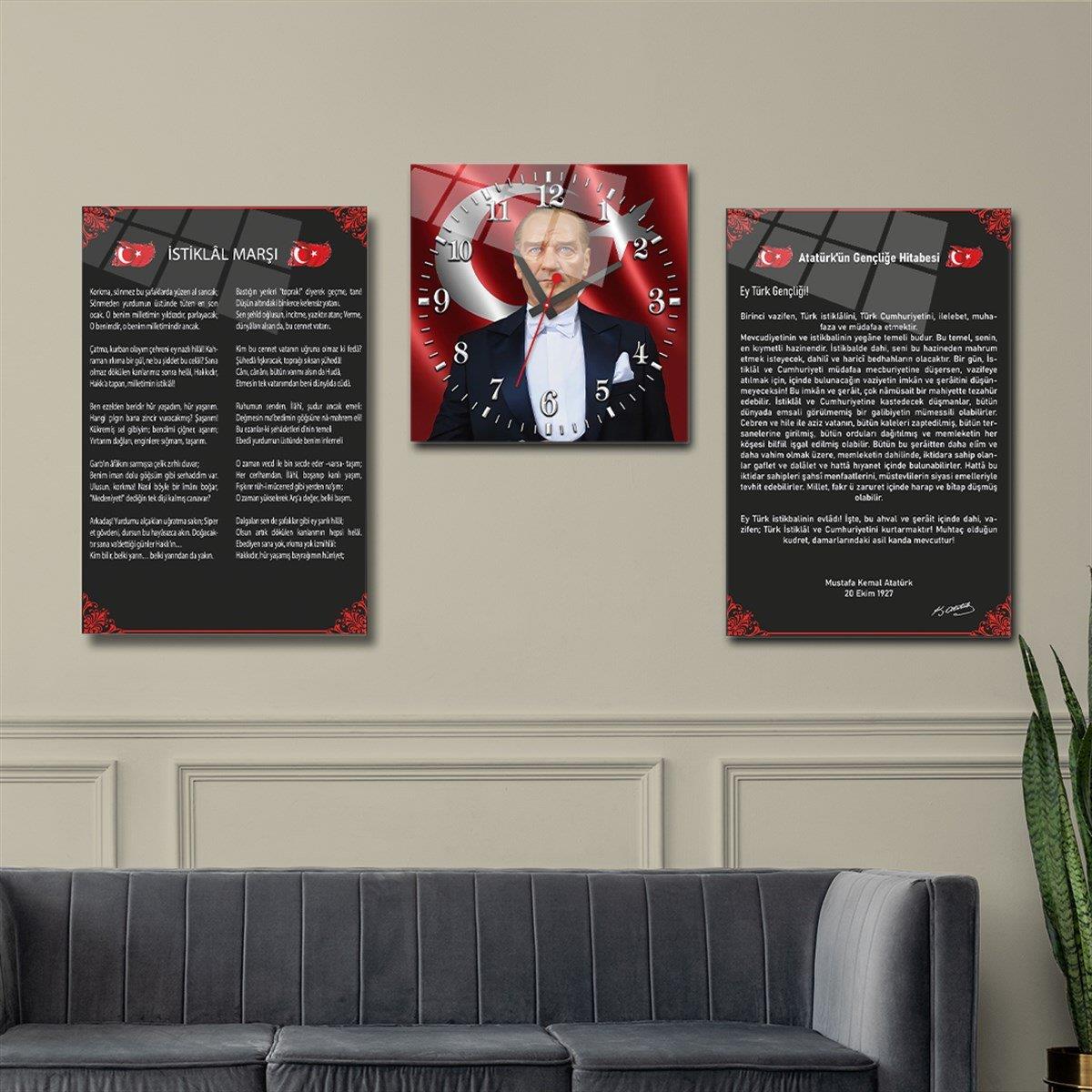Haftanın İndirimli Ürünü Yatay Saatli Set Cam Tablo 40x60 cm (Sağ ve Sol Tablo 40x60 cm Saat 40x40 cm ölçüsünde)