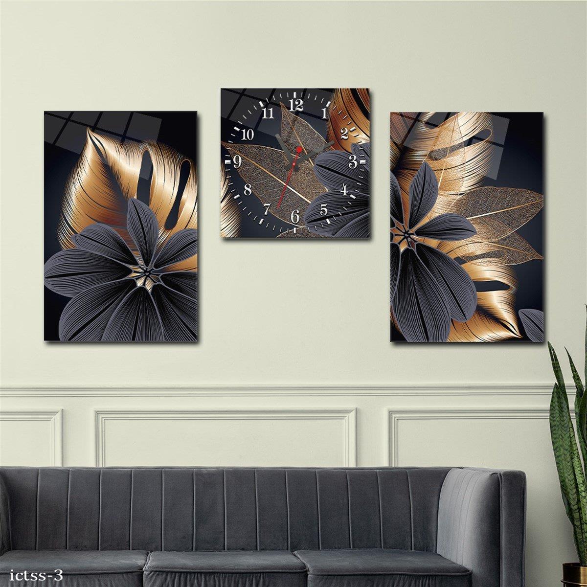 Haftanın İndirimli Ürünü Yatay Saatli Set Cam Tablo 40x60 cm (Sağ ve Sol Tablo 40x60 cm Saat 40x40 cm ölçüsünde)