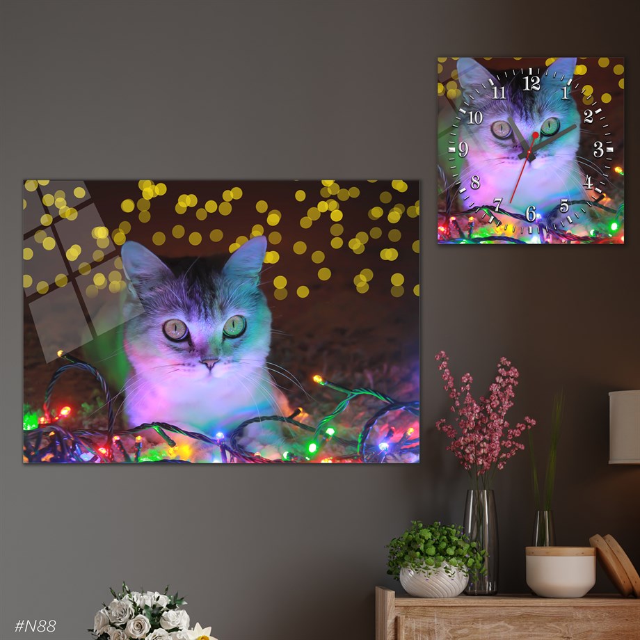 Tempered Glasss Wall Arts Art-Themed Set with Square Clock