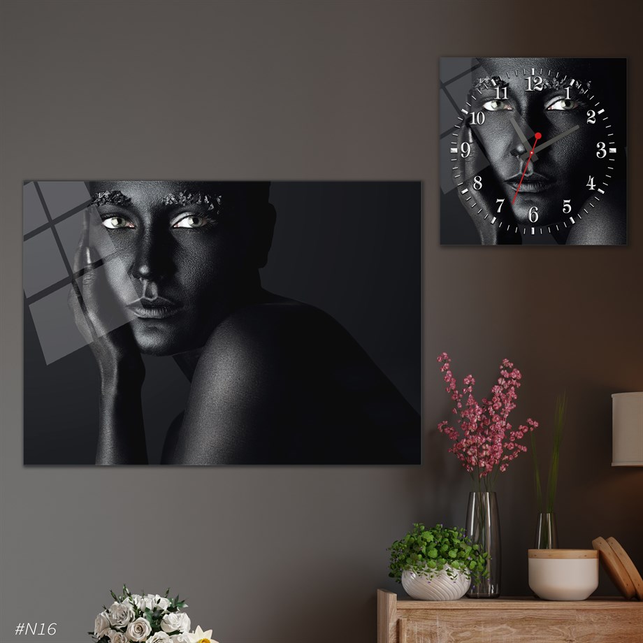 Sanat Temalı Cam Tablo Kare Cam Saat Seti