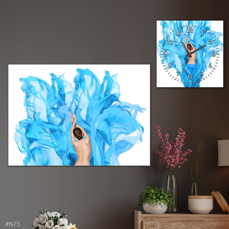 Tempered Glasss Wall Arts Art-Themed Set with Square Clock