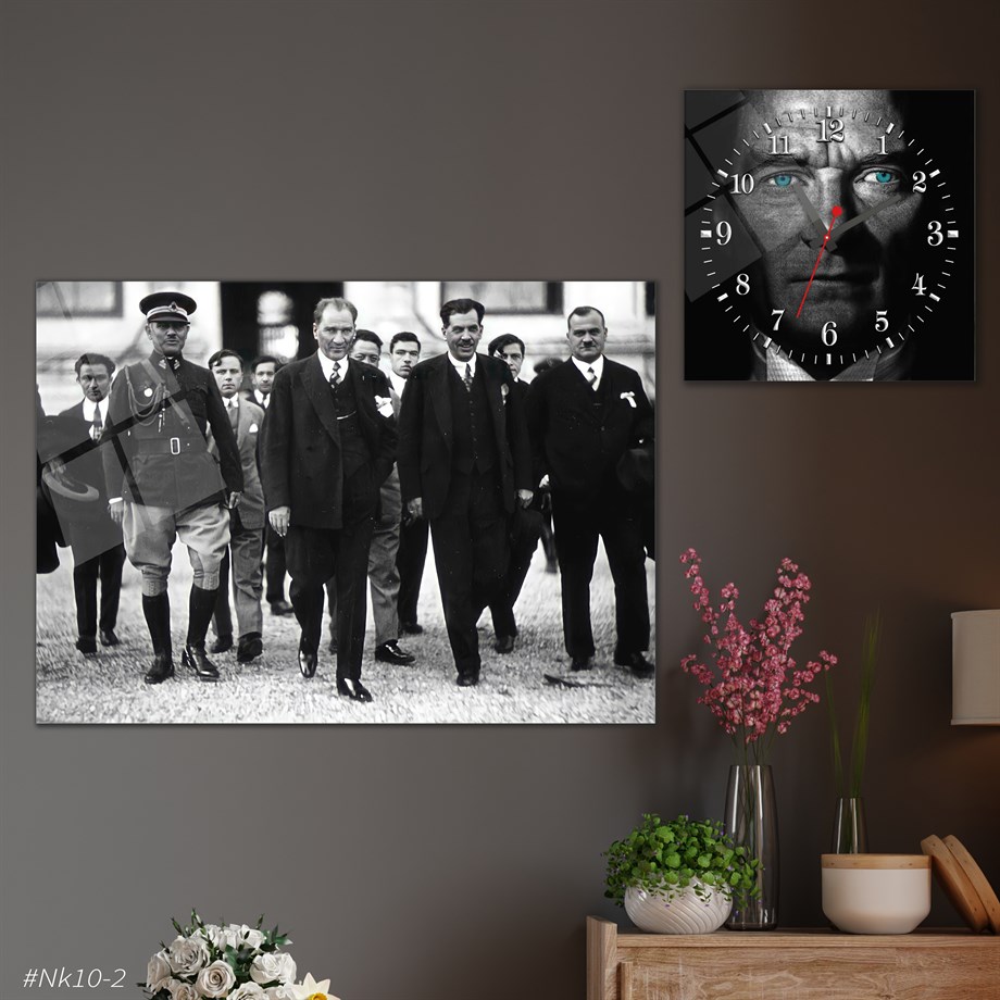 Tempered Glasss Wall Arts Art-Themed Set with Square Clock