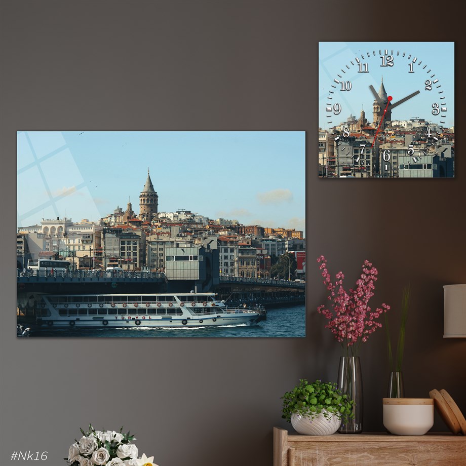 Tempered Glasss Wall Arts Art-Themed Set with Square Clock