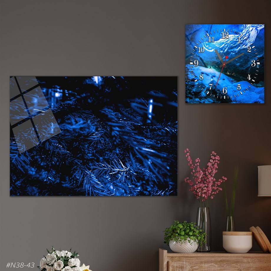Tempered Glasss Wall Arts Art-Themed Set with Square Clock