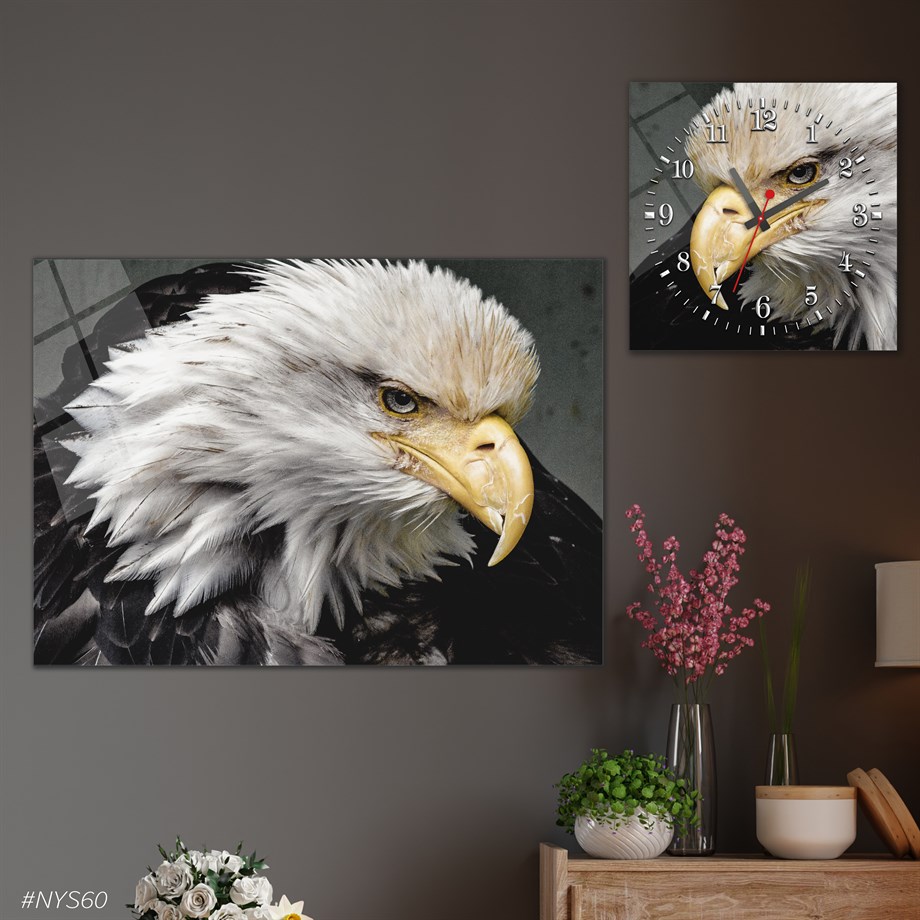 Tempered Glasss Wall Arts Art-Themed Set with Square Clock