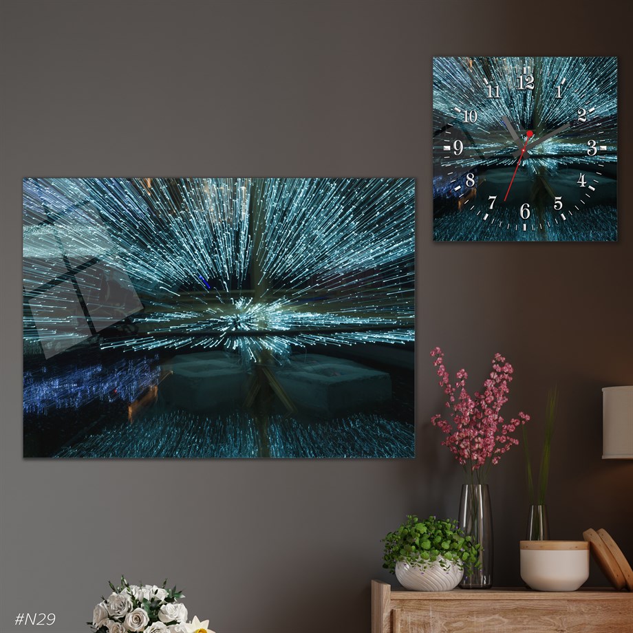 Sanat Temalı Cam Tablo Kare Cam Saat Seti